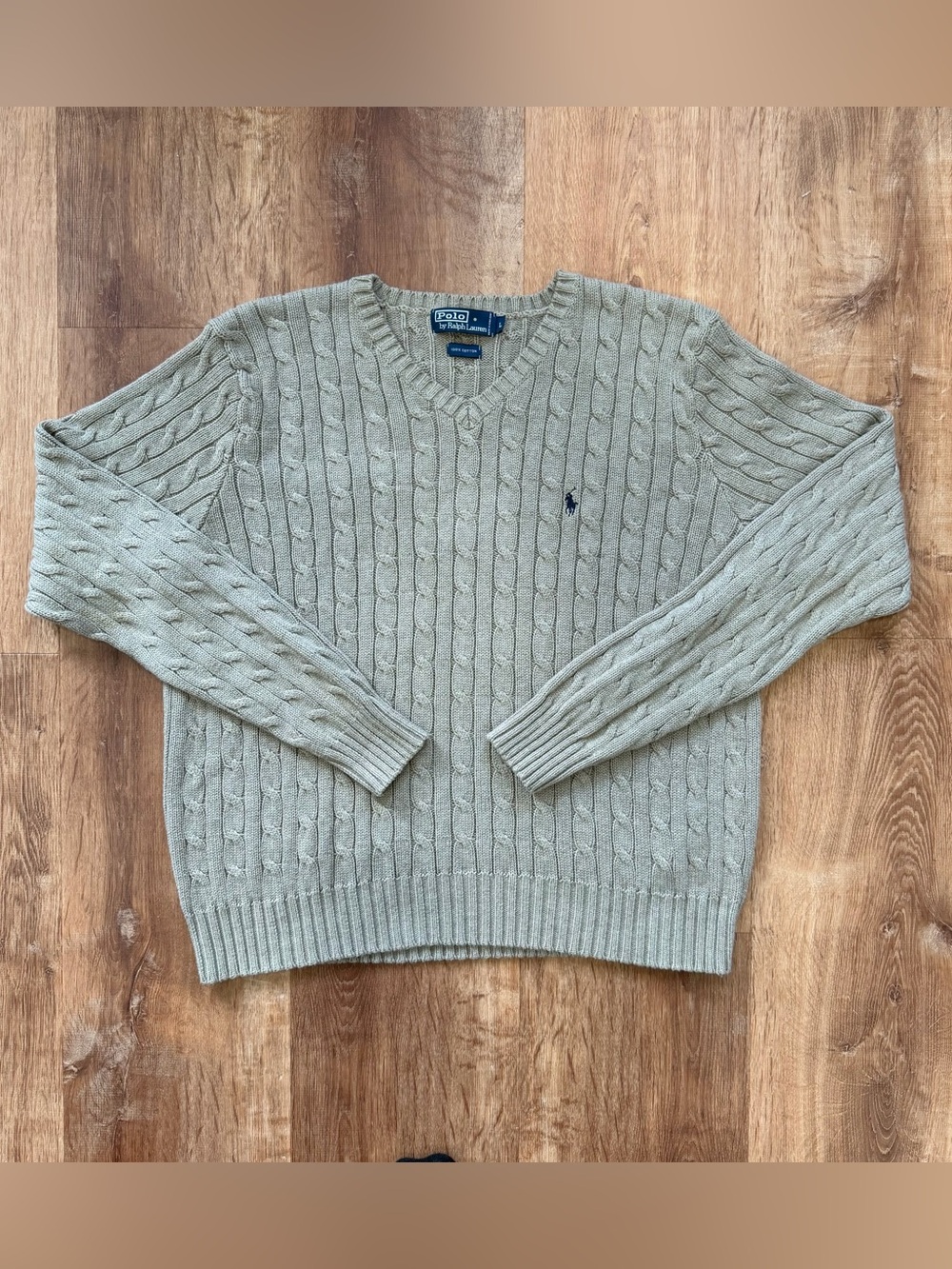 Polo Ralph Lauren Cable-Knit V-Neck Sweater Mens Large Brown Fishermen Flaw